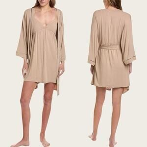 NWT | Hale Bob | 2pc Nightgown & Robe Set | Nude Beige | Large